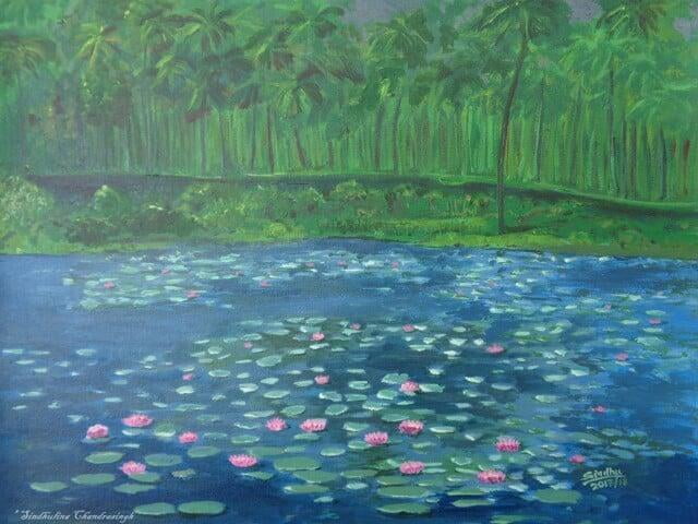 A lily pond at noon (near Nagercoil, India)